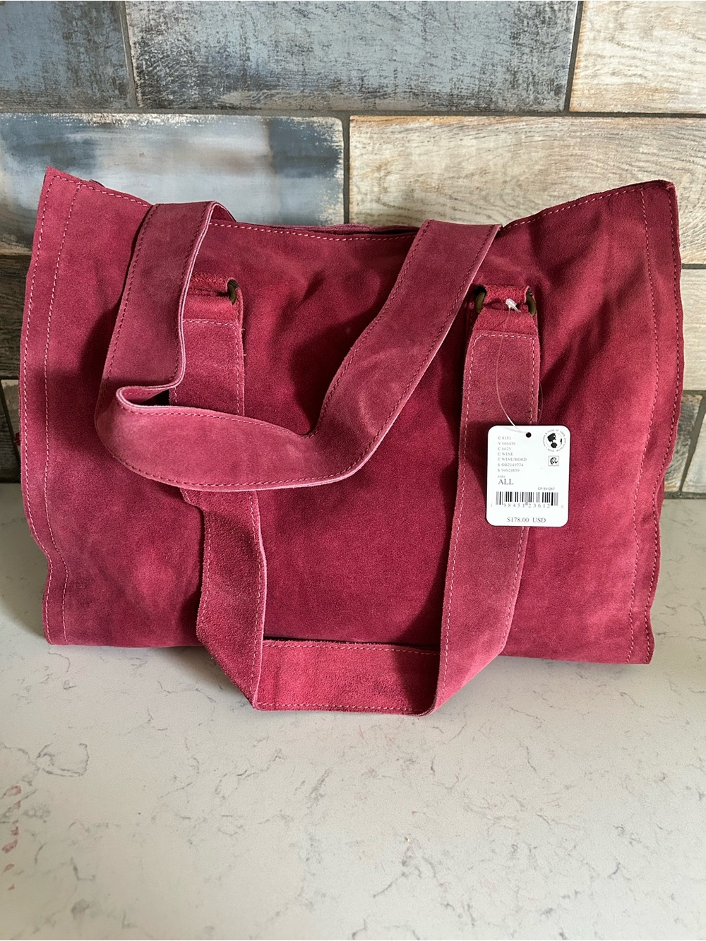 NWT Free People Salma Suede Tote Bag in Wine w/ Swag Bag Charm & Scarf - Picture 8 of 16